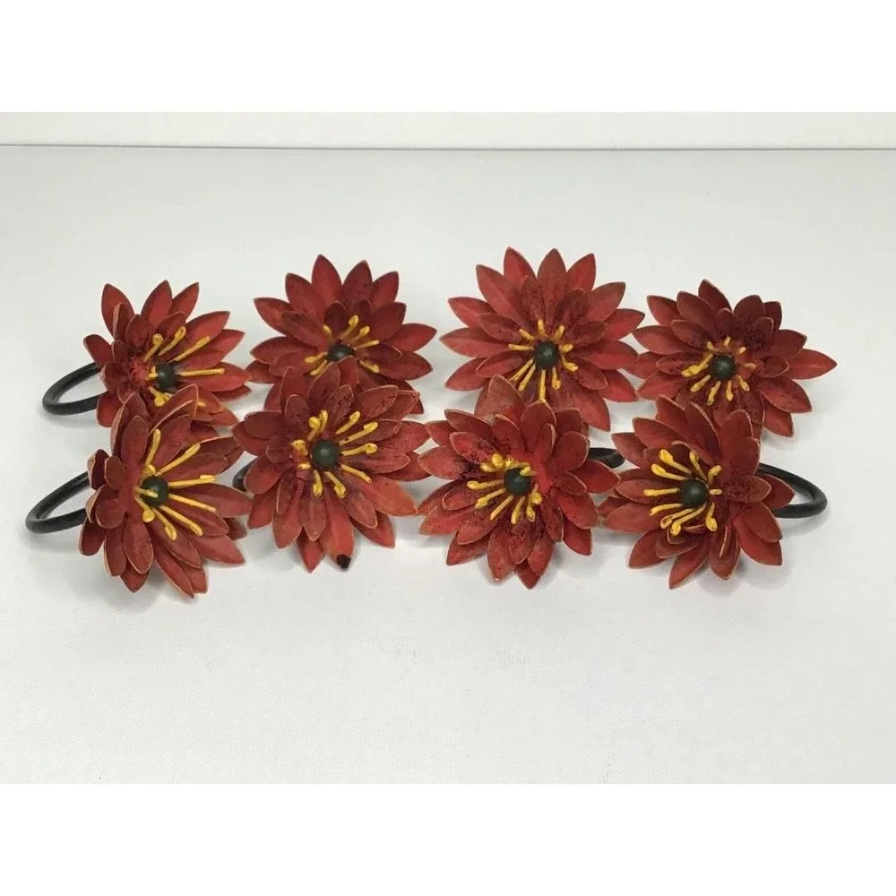 Vintage Style Floral Napkin Rings and Peach Cloth Napkins Boho Whimsical Cottage
